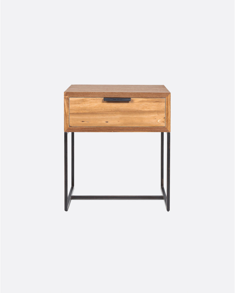 Table de chevet BANJAR en bois de teck recyclé et fer 40 x 40 x 45 cm