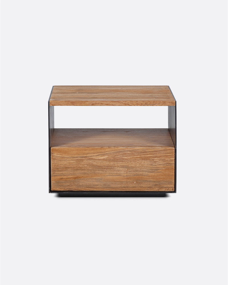 Mesita de noche GEOX de madera de teca reciclada y hierro 50 x 37 x 40 cm