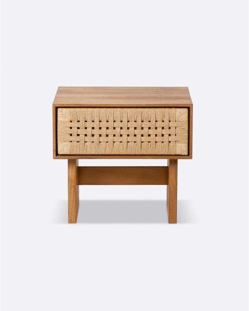 CORA bedside table in recycled teak wood and paper cord 50 x 40 x 48 cm