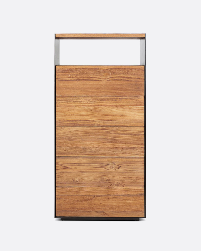 Cómoda GEOX de madera de teca reciclada y hierro 60 x 45 x 125 cm