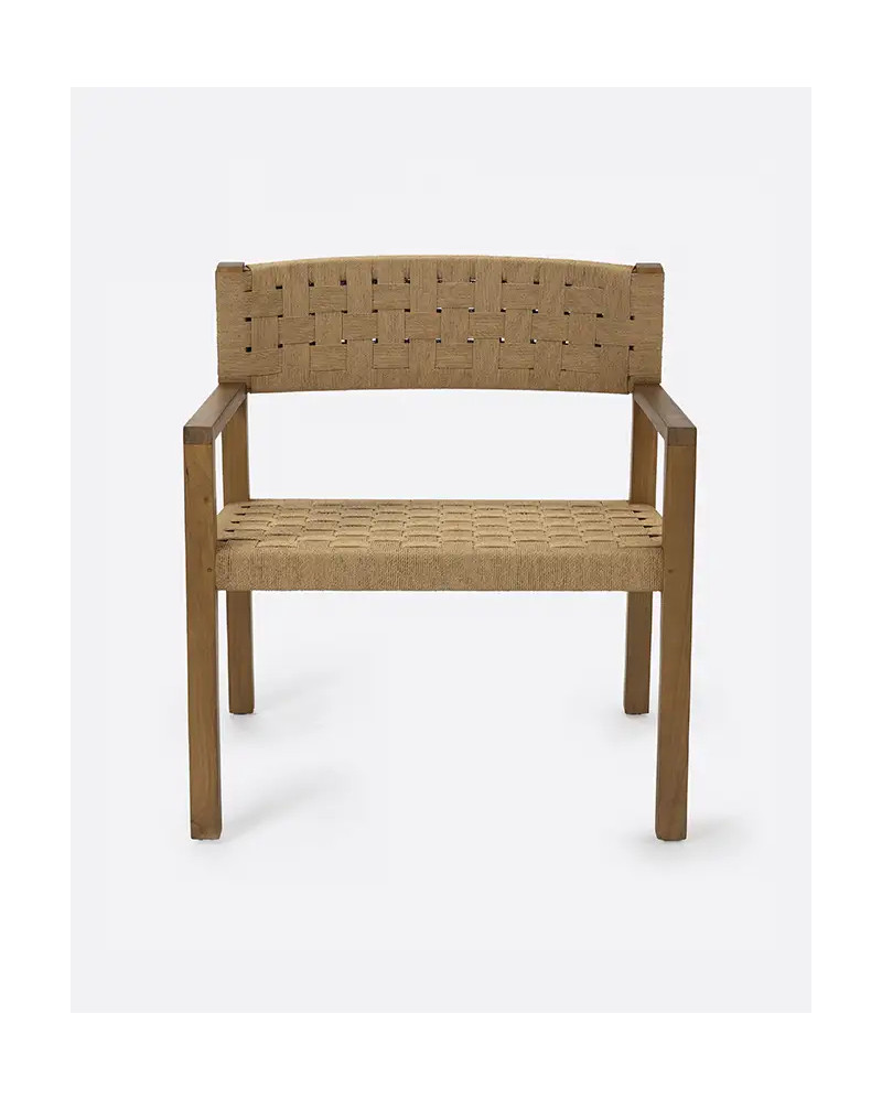 Silla lounge CORA de madera de teca y cuerda de papel 68 x 65 x 73 cm en color natural