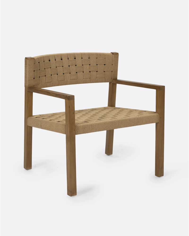Silla lounge CORA de madera de teca y cuerda de papel 68 x 65 x 73 cm en color natural
