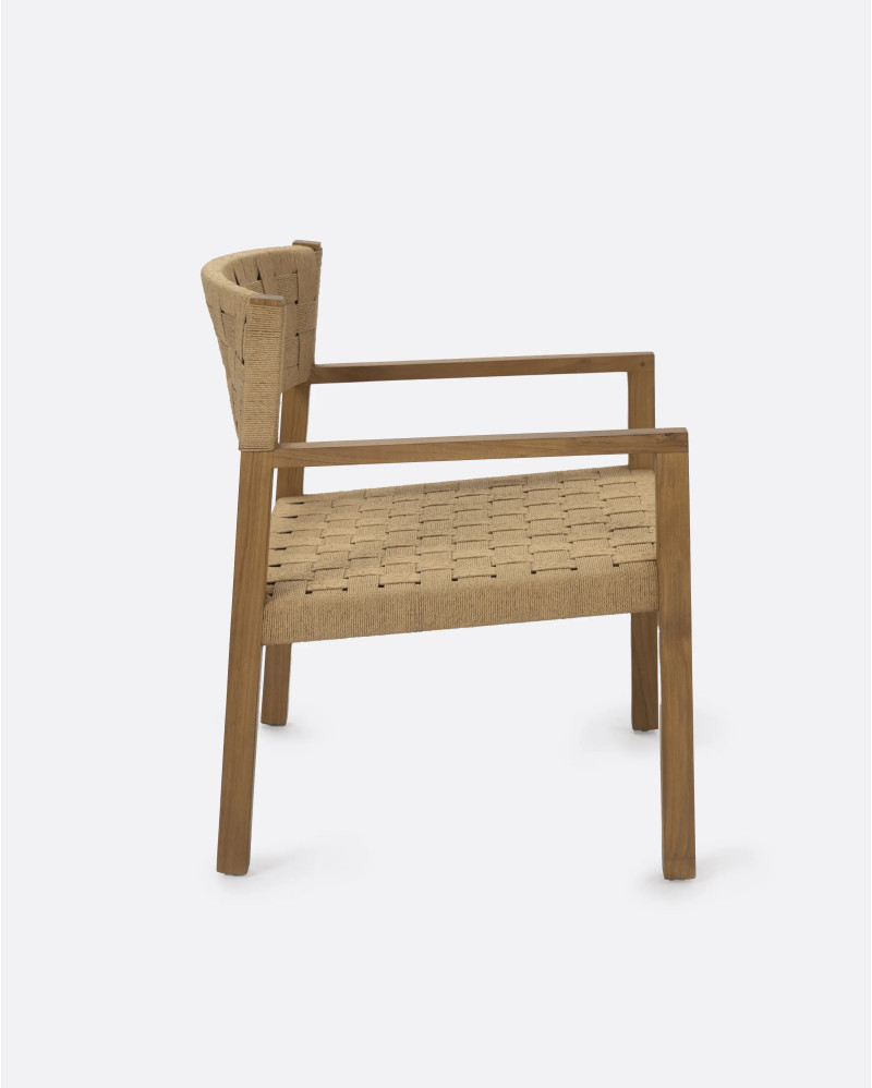 Silla lounge CORA de madera de teca y cuerda de papel 68 x 65 x 73 cm en color natural