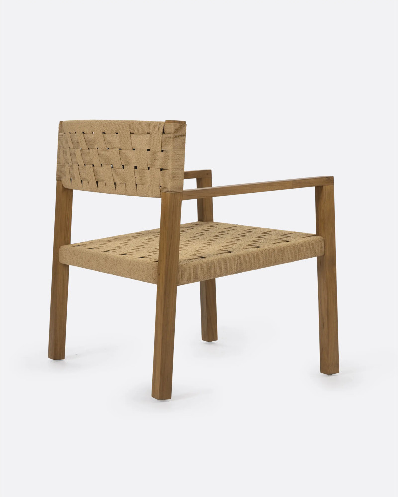 Silla lounge CORA de madera de teca y cuerda de papel 68 x 65 x 73 cm en color natural