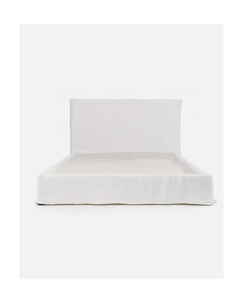 Cama BEETHOVEN para colchón 160 x 200 cm y funda de lino en color blanco