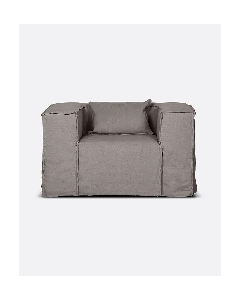 Canapé STROZZI 1 place avec housse en lin 120 x 95 x 65 cm en couleur taupe