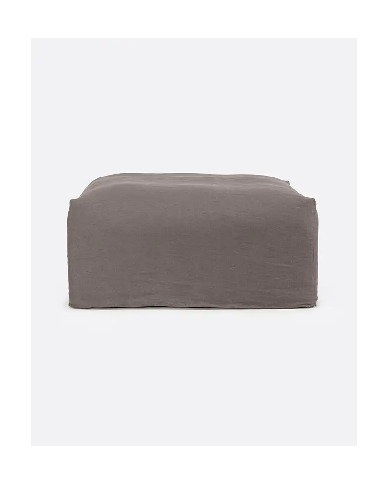 BEETHOVEN pouffe with cover in linen 100 x 100 x 45 cm in taupe colour