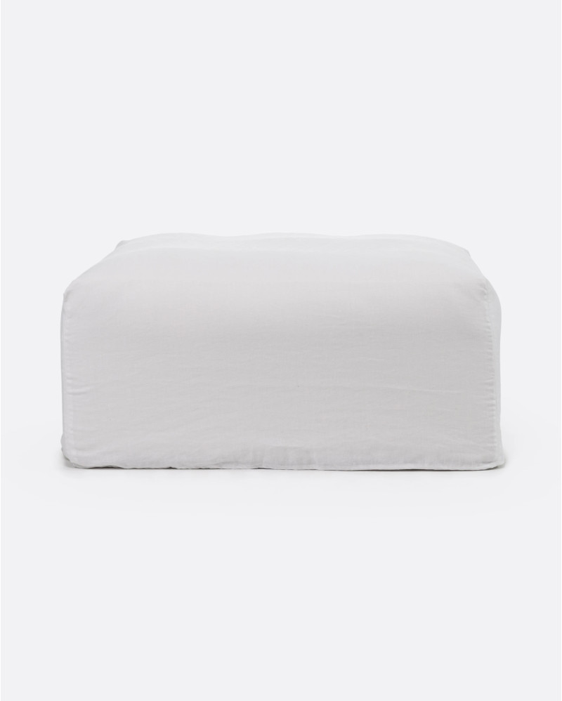 Housse de pouf BEETHOVEN en lin 100 x 100 x 40 cm en couleur blanche