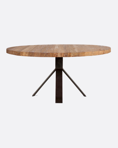 JATI dining table in recycled teak wood and iron Ø 130 cm x 76 cm height
