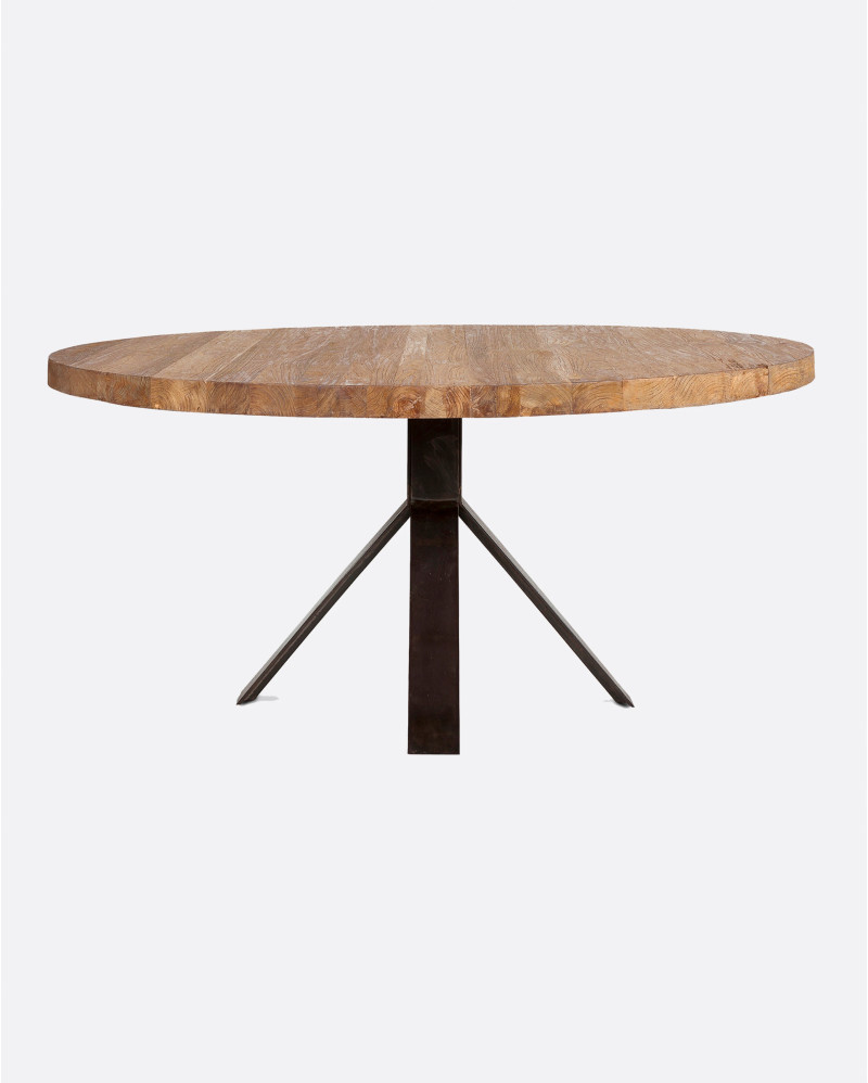 Table à manger JATI en bois de teck recyclé et fer Ø 130 cm x 76 cm de hauteur