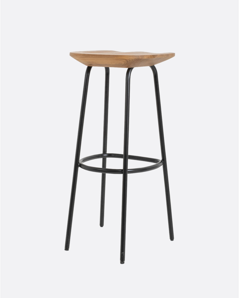 SEMUT high stool in recycled wood and iron 38 x 38 x 79 cm
