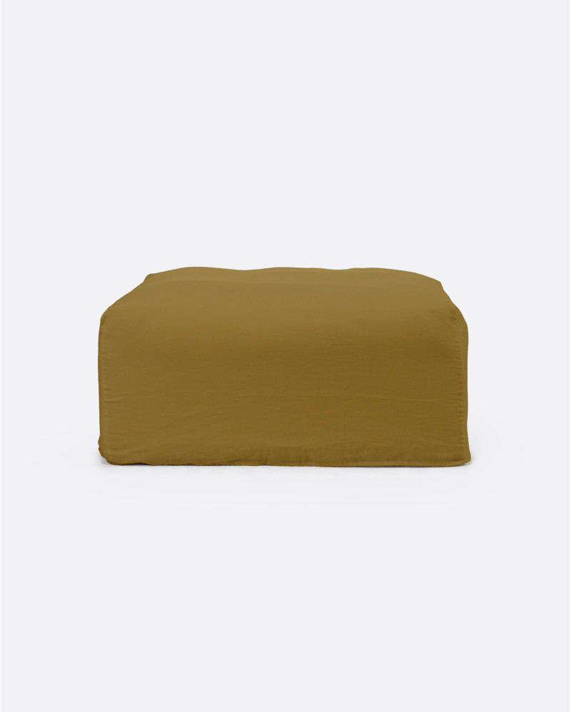 BEETHOVEN pouffe with cover in linen 100 x 100 x 40 cm in mustard colour