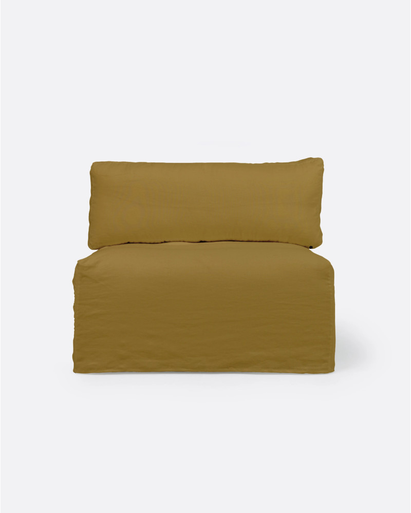 BEETHOVEN sofa central unit with cover in linen 100 x 100 x 80 cm in mustard colour