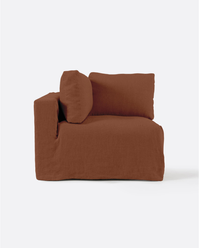 Canapé BEETHOVEN module d'extrémité avec housse en lin 100 x 100 x 80 cm en couleur terre cuite
