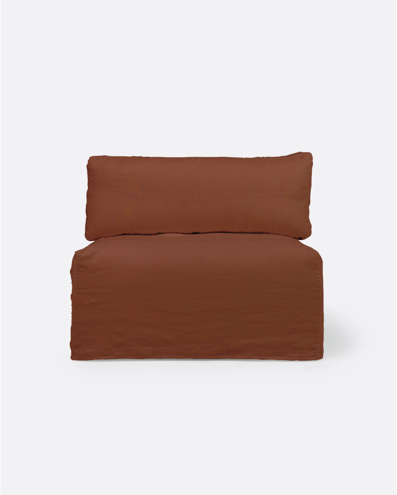 BEETHOVEN sofa central unit with cover in linen 100 x 100 x 80 cm in terracotta colour