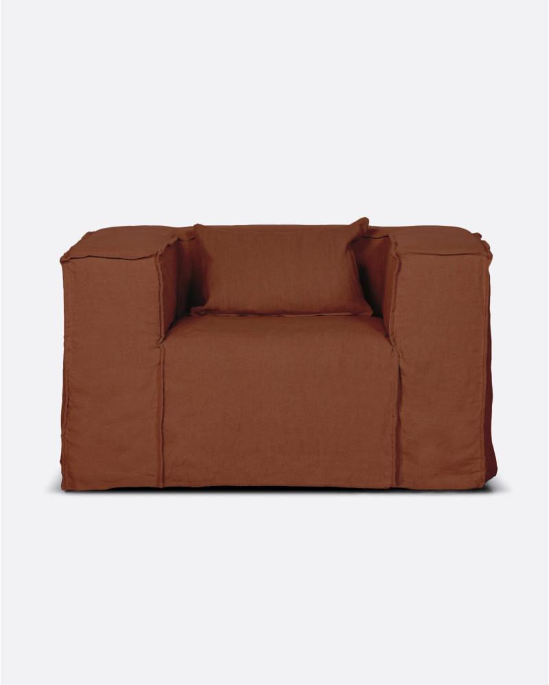 Canapé STROZZI 1 place avec housse en lin 120 x 95 x 65 cm en couleur terre cuite