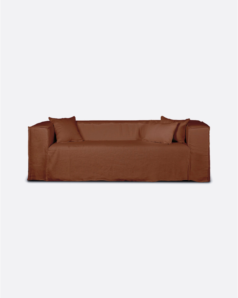 Canapé STROZZI 1 place avec housse en lin 120 x 95 x 65 cm en couleur terre cuite