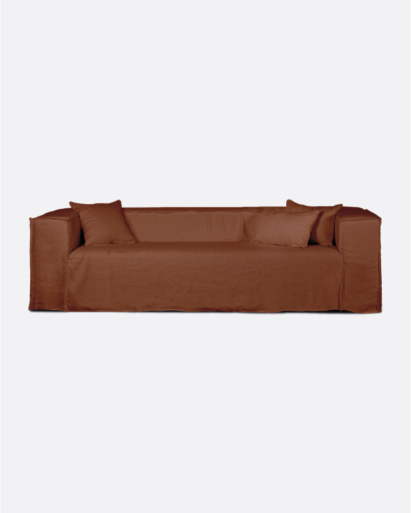 Canapé STROZZI 1 place avec housse en lin 120 x 95 x 65 cm en couleur terre cuite
