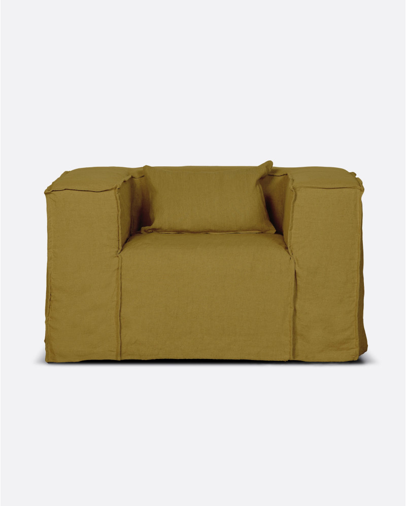 Canapé STROZZI 1 place avec housse en lin 120 x 95 x 65 cm en couleur moutard
