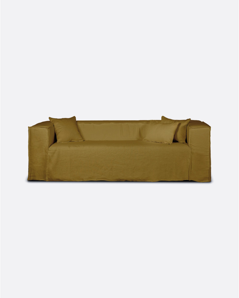Canapé STROZZI 1 place avec housse en lin 120 x 95 x 65 cm en couleur moutard