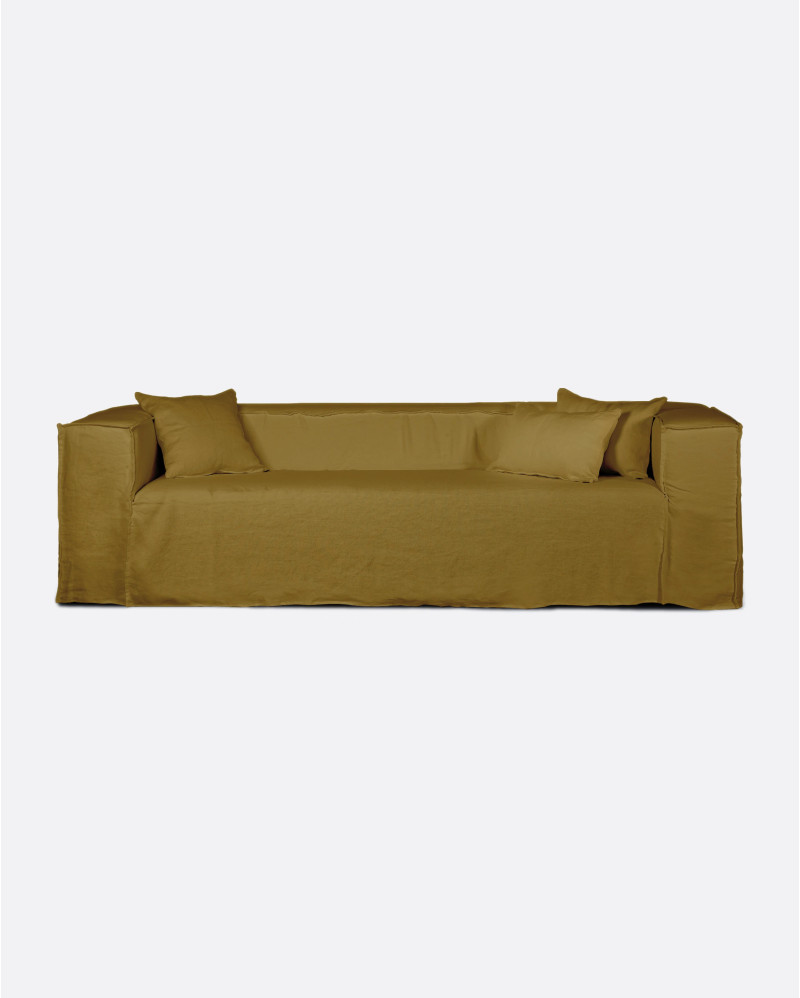 Canapé STROZZI 1 place avec housse en lin 120 x 95 x 65 cm en couleur moutard