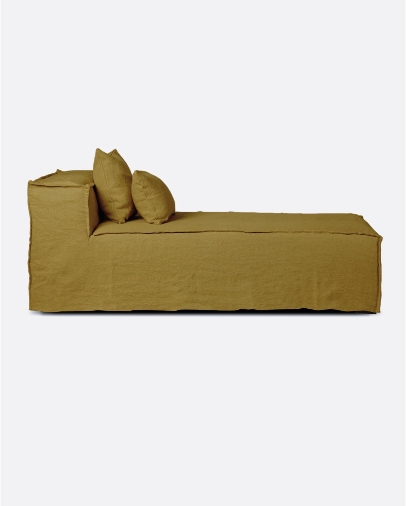 Canapé STROZZI 1 place avec housse en lin 120 x 95 x 65 cm en couleur moutard