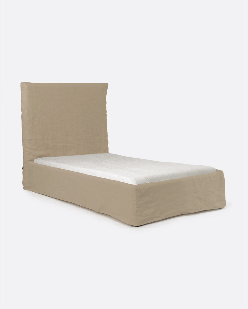 Cama BEETHOVEN para colchón individual 90 x 200 cm y funda de lino en color natural