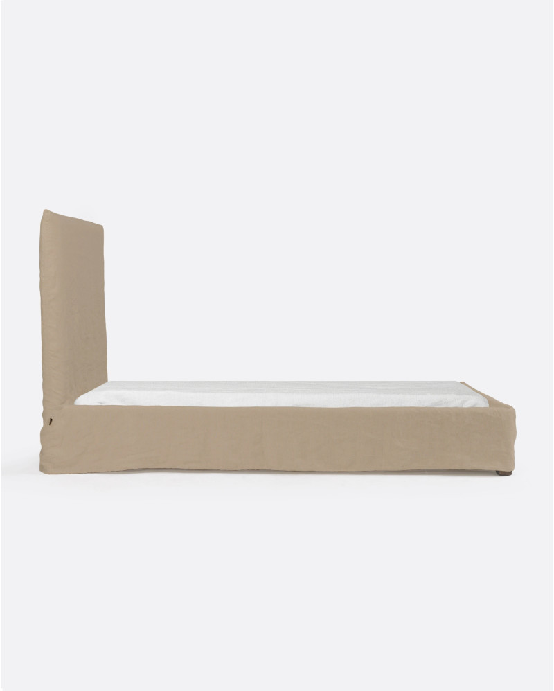 Lit BEETHOVEN pour matelas simple 90 x 200 cm et housse en lin naturel
