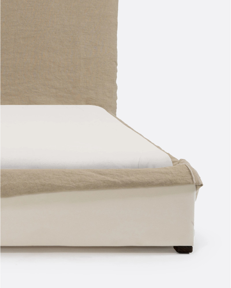 Cama BEETHOVEN para colchón individual 90 x 200 cm y funda de lino en color natural