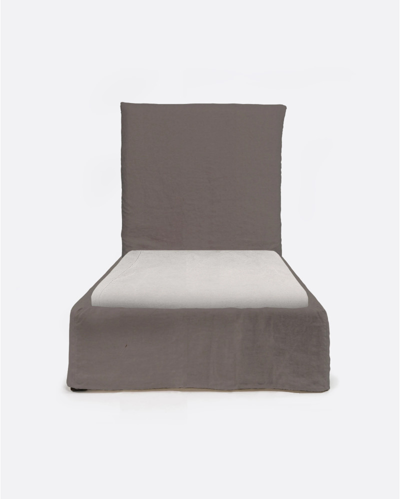 BEETHOVEN bed for single mattress 90 x 200 cm and linen cover in taupe