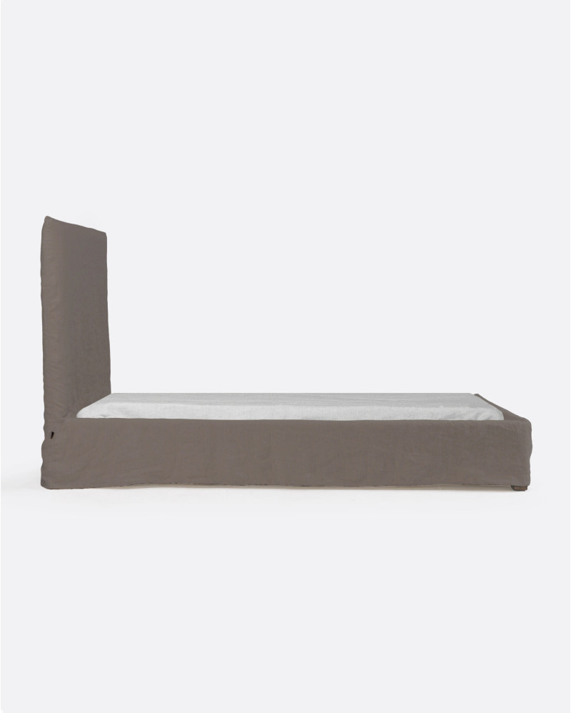 BEETHOVEN bed for single mattress 90 x 200 cm and linen cover in taupe