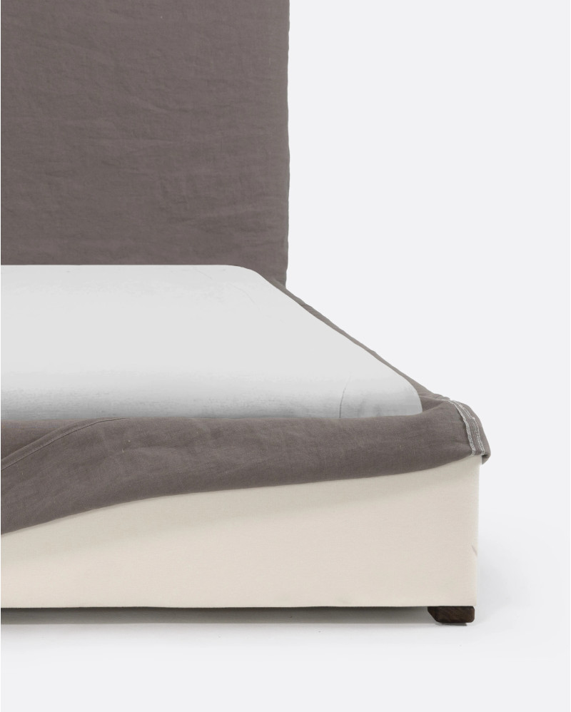 BEETHOVEN bed for single mattress 90 x 200 cm and linen cover in taupe