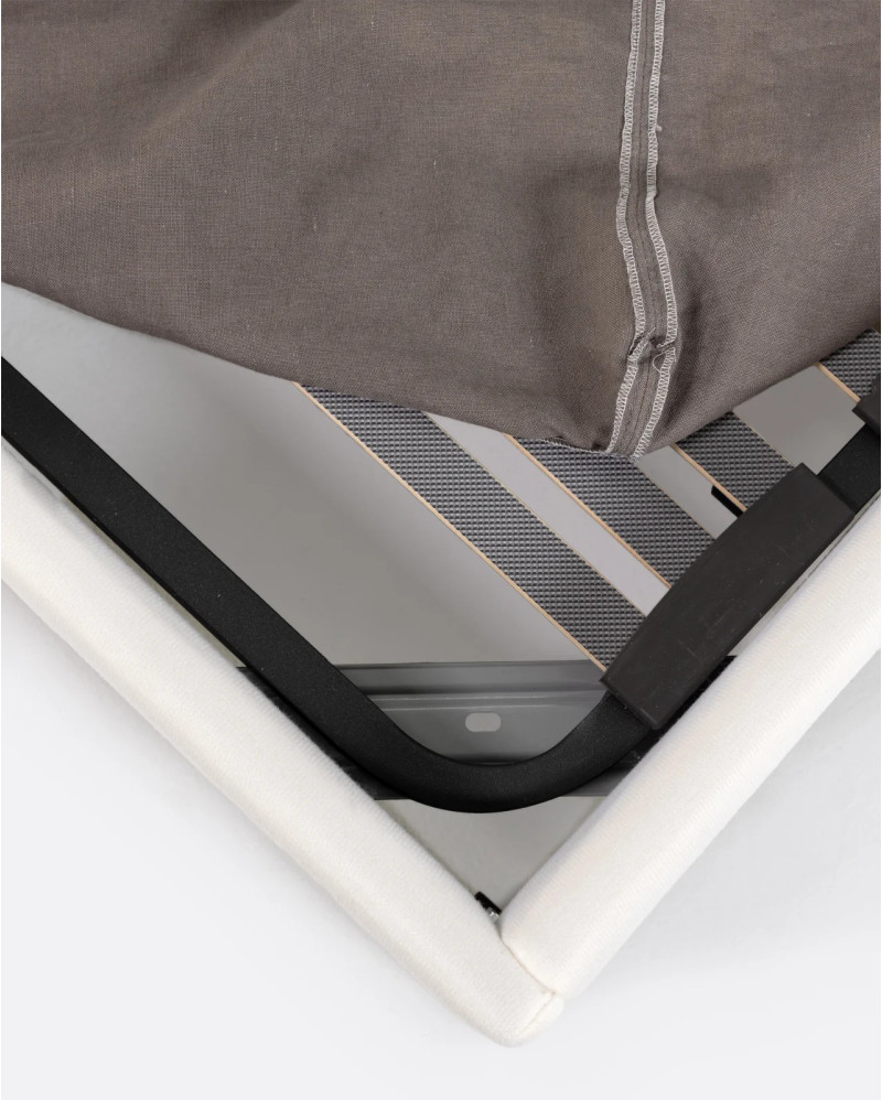 BEETHOVEN bed for single mattress 90 x 200 cm and linen cover in taupe