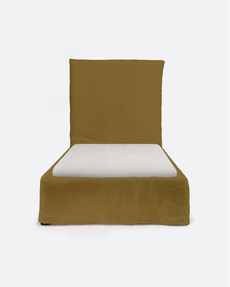 BEETHOVEN bed for single mattress 90 x 200 cm and linen cover in mustard