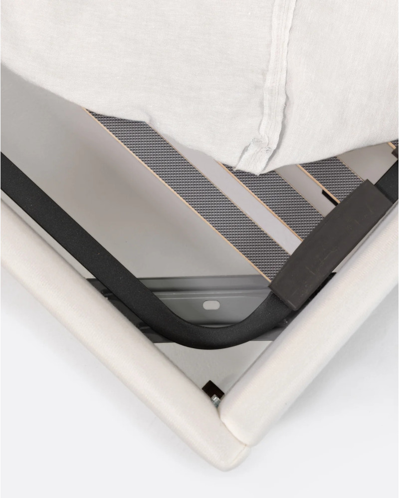 BEETHOVEN linen bed frame 110 x 220 x 25 cm for single mattress 90 x 200 cm in white color