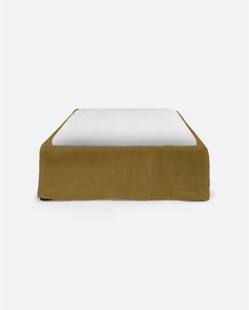 Base tapizada BEETHOVEN de lino 110 x 220 x 25 cm para colchón individual 90 x 200 cm color mostaza