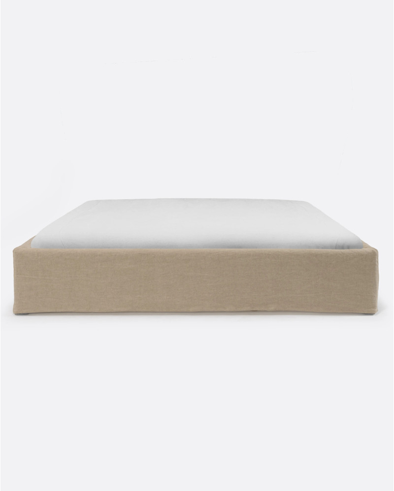 BEETHOVEN upholstered bed base 170 x 220 x 25 cm for mattress 160 x 200 cm in natural color