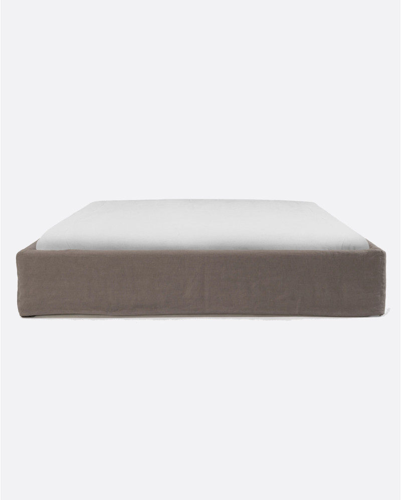 BEETHOVEN upholstered bed base 170 x 220 x 25 cm for mattress 160 x 200 cm in taupe color