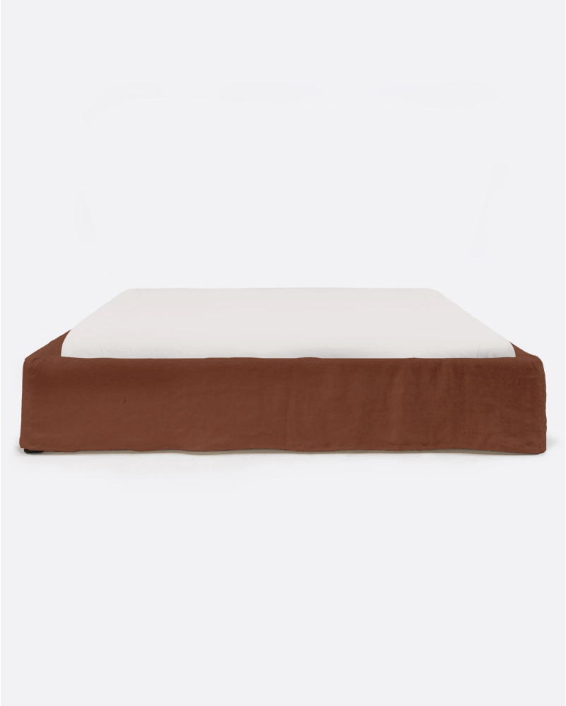 BEETHOVEN upholstered bed base 170 x 220 x 25 cm for mattress 160 x 200 cm in terracotta color