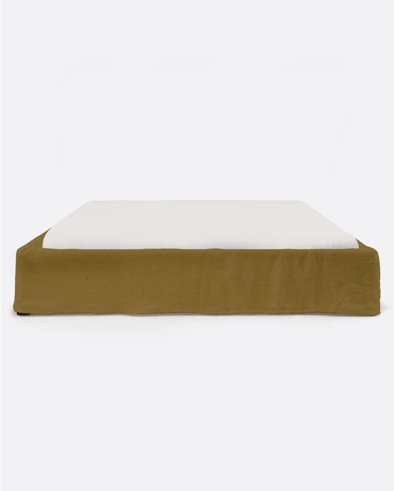 Base tapizada BEETHOVEN de lino 170 x 220 x 25 cm para colchón 160 x 200 cm color mostaza