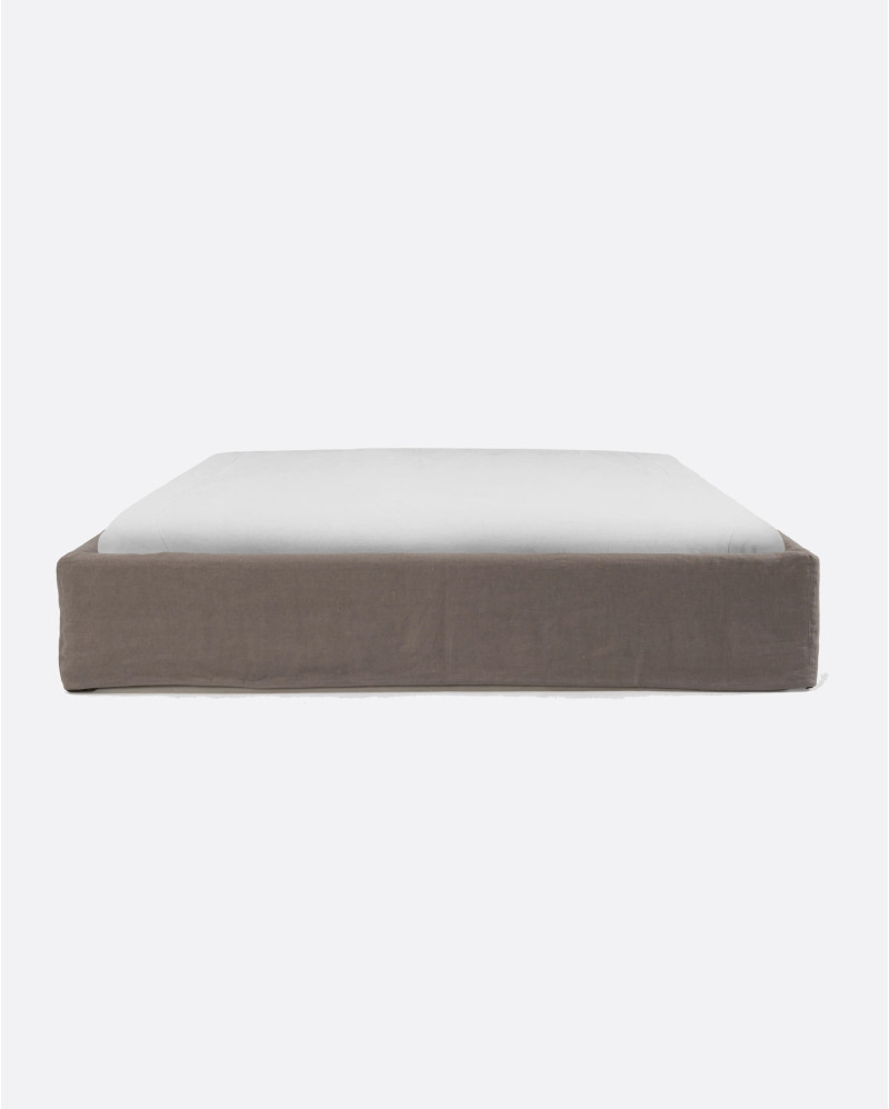 Base tapizada BEETHOVEN de lino 190 x 220 x 25 cm para colchón 180 x 200 cm color topo
