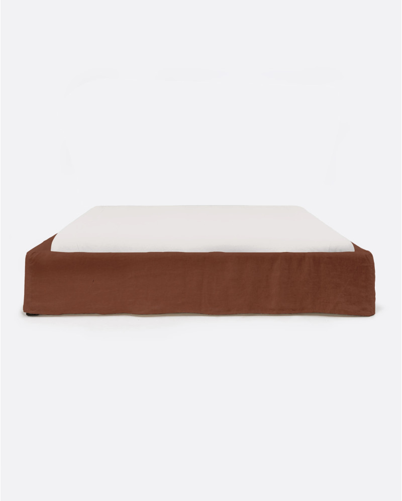 Base tapizada BEETHOVEN de lino 190 x 220 x 25 cm para colchón 180 x 200 cm color terracota