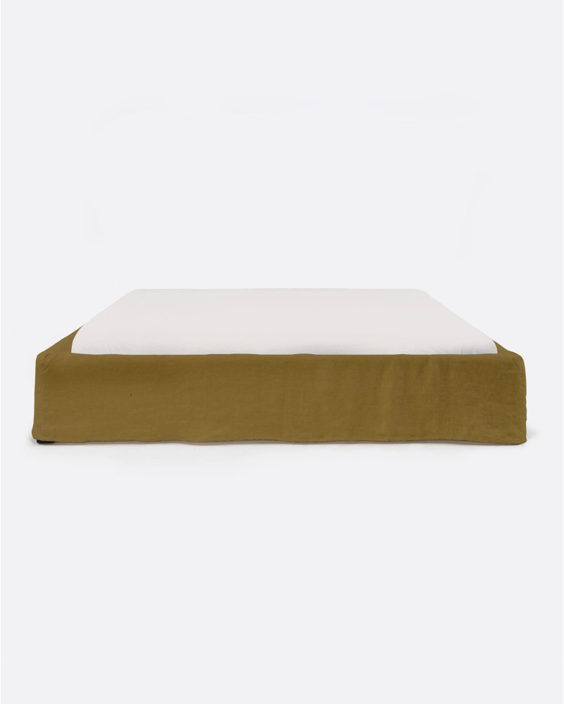 Base tapizada BEETHOVEN de lino 190 x 220 x 25 cm para colchón 180 x 200 cm color mostaza