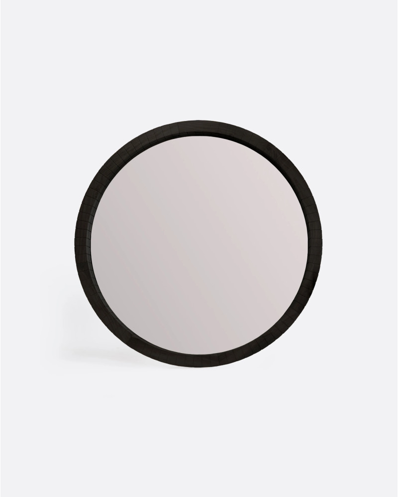 Miroir KOBE en bois de teck recyclé Ø 180 x 9 cm de hauteur en couleur noir