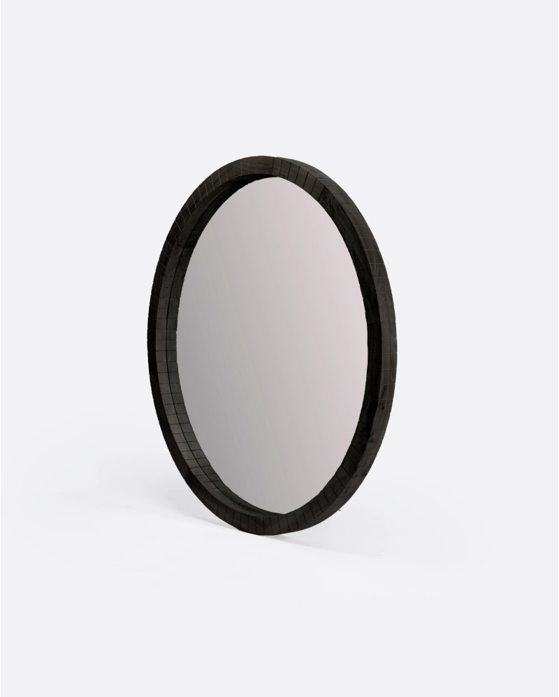 Miroir KOBE en bois de teck recyclé Ø 180 x 9 cm de hauteur en couleur noir