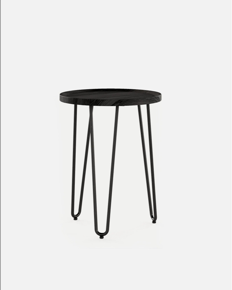 RODA side table in recycled teak wood and iron Ø 50 x 65 cm high