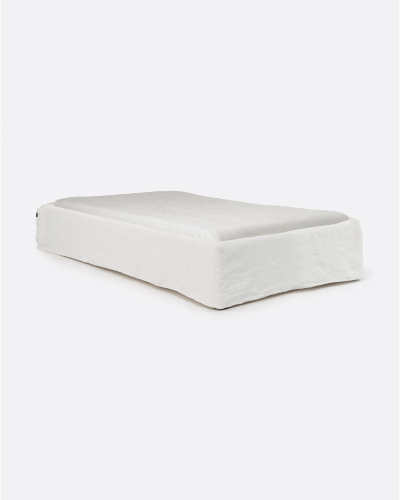 Cadre de lit BEETHOVEN en lin 110 x 220 x 25 cm pour matelas simple 90 x 200 cm couleur blanche