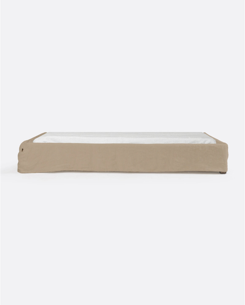 Cadre de lit BEETHOVEN en lin 110 x 220 x 25 cm pour matelas simple 90 x 200 cm couleur naturel