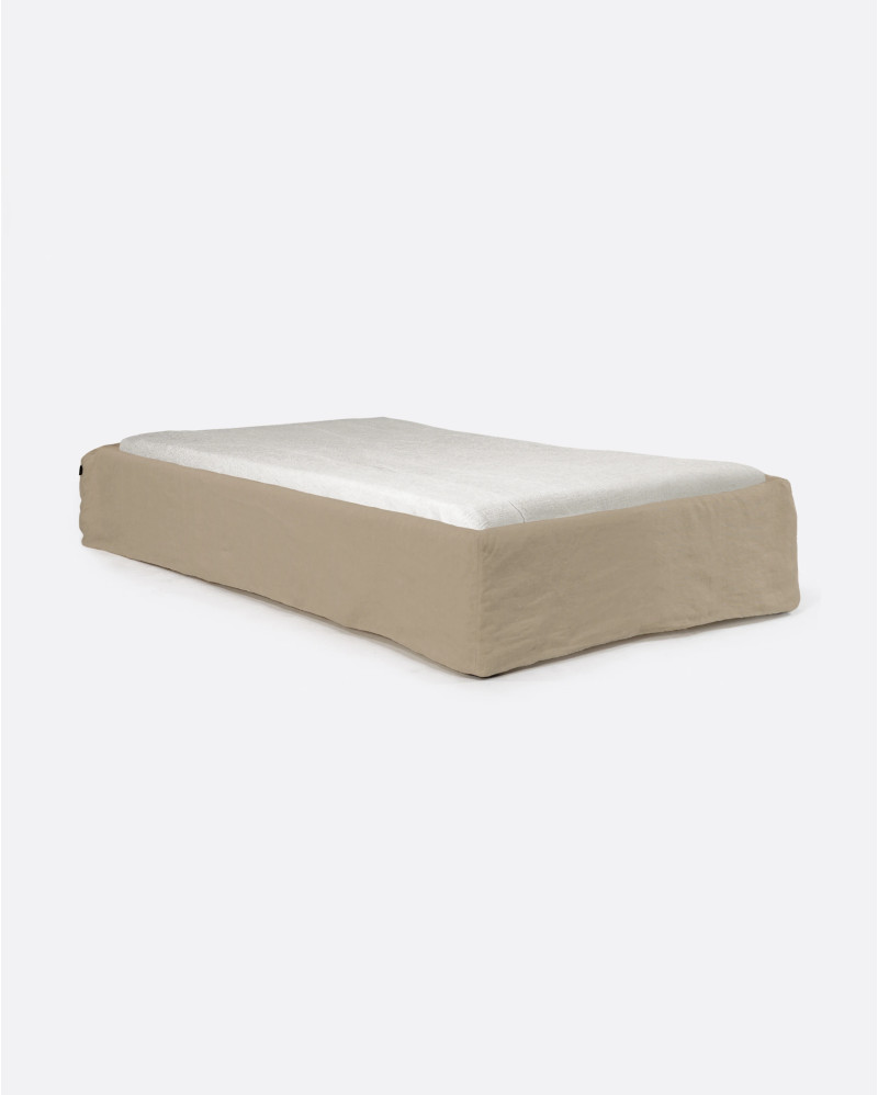 BEETHOVEN linen bed frame 110 x 220 x 25 cm for single mattress 90 x 200 cm in natural color