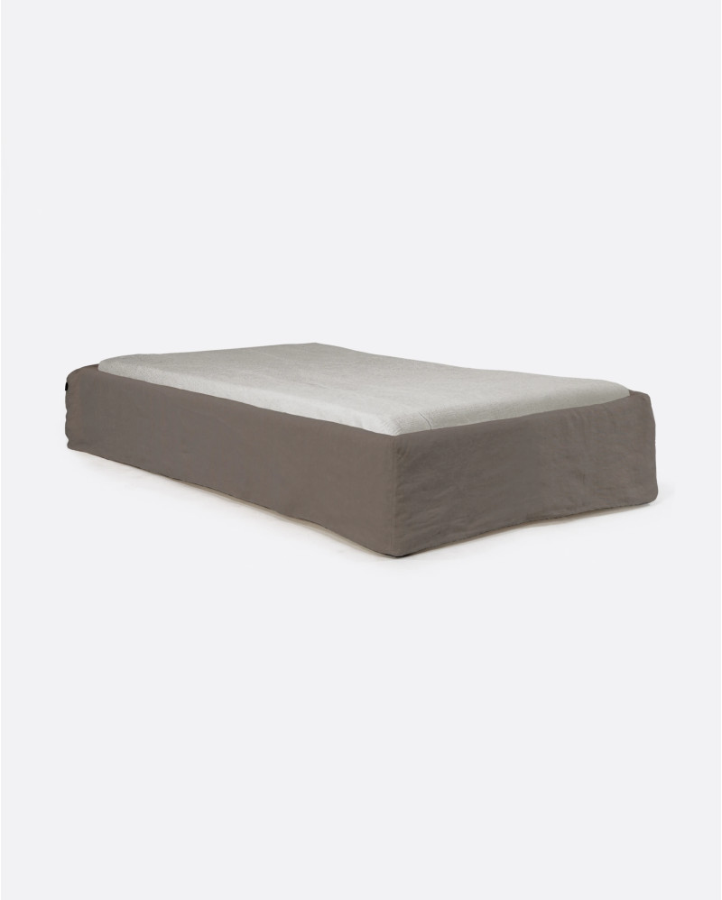 Base tapizada BEETHOVEN de lino 110 x 220 x 25 cm para colchón individual 90 x 200 cm color topo